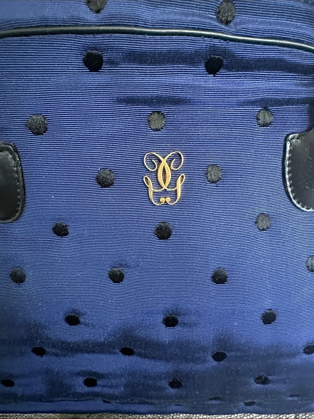 GUERLAIN Navy Blue Polka Dot Dome Cosmetic Bag